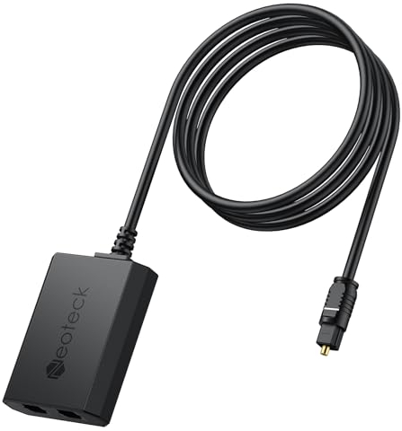 Neoteck Toslink Splitter 1 in 2 Out Optischer Splitter Digitaler Audio Optischer Adapter Mit 1m optisches Kabel für HDTV, PS5, PS4, Soundbars, kabellose Kopfhörer, Heimkino-Soundsysteme