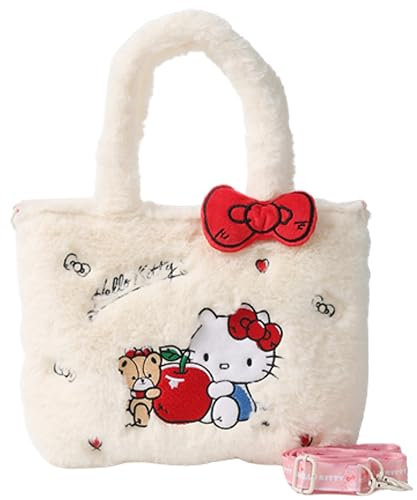 Hello Kitty bestickte Plüsch-Tragetasche mit Riemen, Weiss/opulenter Garten, Einheitsgröße