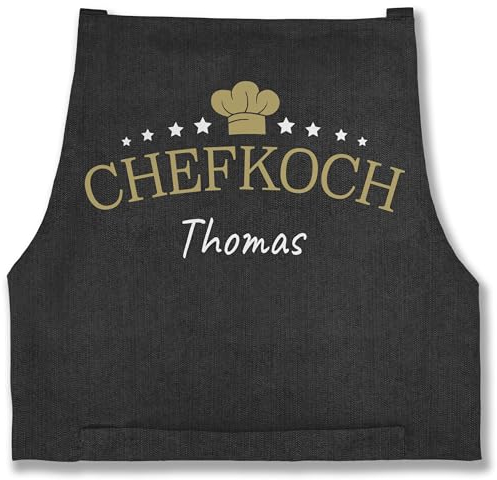 Schürze - Kochschürze Herren Männer - Chefkoch mit Name I Geschenk für Koch - 85x69 - Jeans Schwarz - gifts for grandparents schürzen küche kochen chef männerschürzen kochschuerze