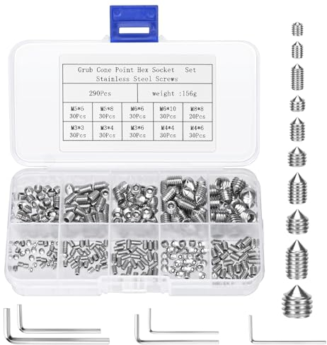 290 Stk Kegel Kugelkopf Schrauben, M3/M4/M5/M6/M8 Innensechskantschrauben Set, Madenschrauben Set,Madenschrauben Türklinke,mit 5 Stk. Sechskantschlüsseln