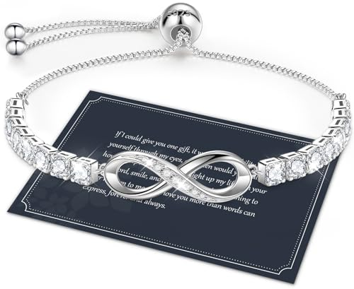 J.Fée Infinity Bracelet Sterling Silver Bracelets for Womens Silver Jewellery,Adjustable Bracelets Friendship Bracelet Gift For Birthday Gifts for Women Mothers Day Gifts for Her