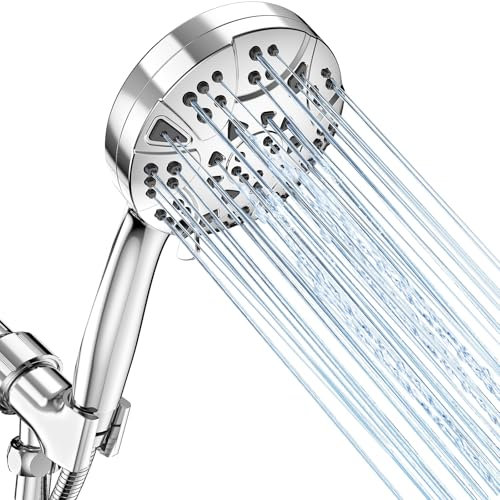 10 Modes High Pressure Handheld Shower Head, Anti-clogging Nozzles, 1.5m Stainless Steel Hose and Adjustable Metal Bracket, Built-in Pause and 2 Washing Modes, to Clean Bathtub, Corner Clean