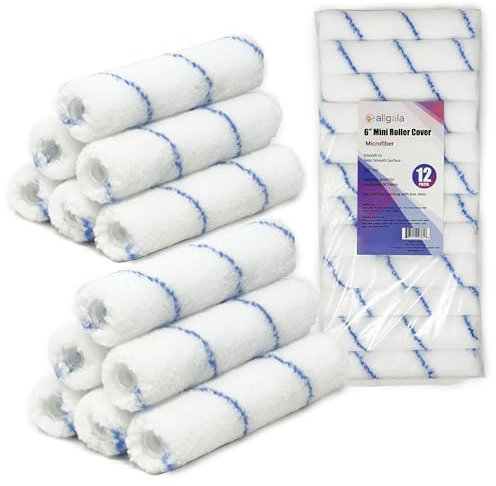 Allgala Mini Paint Roller 6 Mini 3/8 Nap Shedless Microfiber Roller Cover for Door Trim Furniture Cabinets - 12 Pack