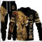 Felpa con cappuccio stampata 3D, motivo lupo leone, tigre, per uomo, casual, abbigliamento sportivo, tuta da jogging, F2, XL