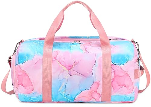 Kindersporttasche Reisetasche mit Schuhfach & Nassfach Schwimmtasche, Kinder Mädchen Reisetasche für Gymnastik Schwimm Niedlich Buntes Tanztasche Regenbogen Muster Sporttasche