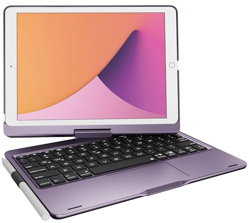 pekarejue Kabellose Tastaturhülle für Apple iPad 25,9 cm (10,2 Zoll), 9., 8., 7., iPad Air 3. und iPad Pro 10,5 2. Generation: drehbarer Stifthalter, Trackpad, RGB-Hintergrundbeleuchtung