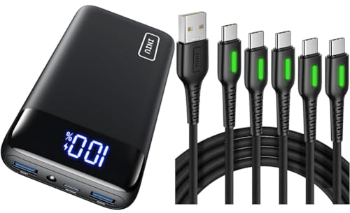 INIU Power Bank, 20000mAh Power Bank Schnellladefunktion USB C Input & Output & USB C Kabel, Ladekabel USB C 5 Stück (1+1+1.8+1.8+3m) QC 3.1A Typ C Schnellladekabel