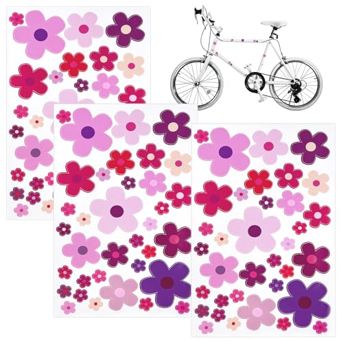 Fahrrad Aufkleber, 105 Blümchen Sommer Violett Aufkleber Blumen, Wasserfest Prilblumen Aufkleber Outdoor für Fahrrad, Laptop, Auto Motorrad, Handy Notizbuch (3 Stück)