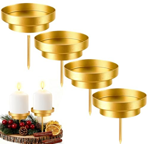 Aurasky 4 Stück Kerzenhalter Adventskranz Gold, 8 cm Kerzenständer Advent, Stabkerzenhalter Kerzenteller für Adventsgirlande Geeignet für Küche, Schlafzimmer Z00-2