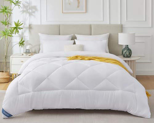 CozyLux Bettdecke 220x240 Steppdecke Winter Decke 240x220 Bettdecke Große und Dicke Winterdecke Warm 450gsm Warm Zudecke Schlafdecke Mikrofaser Weiß Duvet Bettdecke für 2 Personen