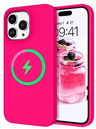 DOMAVER Case for iPhone 14 Pro Max [Compatible with mag-safe] Magnetic Case, [Soft Microfiber Lining] Liquid Silicone Shockproof Case for iPhone 14 Pro Max – Hot Pink