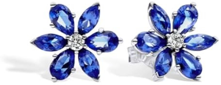 Ohrringe für Damen, 925 Sterling Silber Schmuck mit Herz Liebe Kristallen, Weihnachten Geburtstag Geschenke für Frau Freundin (Blaue Blüten)