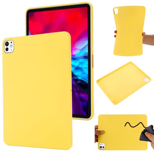 Hülle für Apple iPad Pro 13 (2024) Hülle, Apple iPad Pro 13 (2024) Ultra Dünn Hochwertiges flüssiges Silikon Case, Rutschfeste Schale, Handyhülle für iPad Pro 13 (2024) Stoßfeste Hülle (Gelb)