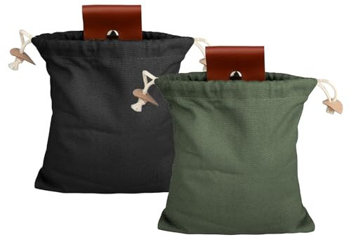 2er Pack Bushcraft Ausrüstung für Futtersuche, Pilzkorb Futtersack zum Wandern Faltbare Ledergürtelbeutel Foraging Kordelzug und Schnalle Mushroom Foraging Gürteltasche (Braun&Grün)