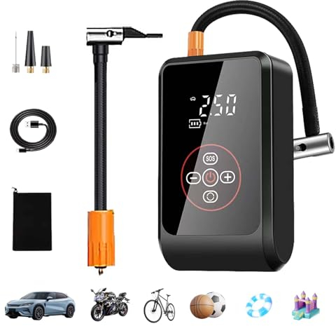 Elektrische Luftpumpe 150 PSI, 3-in-1 Tragbare Akku Kompressor, Mini Fahrrad Luftpumpe Elektrisch Mit Digital LED Anzeige LED Licht, 4 Modi, Pumpe für Auto, Motorräder, Fahrräder, Bälle