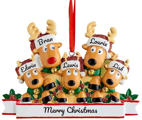 Personalisierter Rentier-Weihnachtsschmuck-Anhänger, 2/3/4/5/6/7/8 Familienanhänger, Weihnachtsbaumschmuck-Geschenk mit Nachnamen und Segen, Weihnachtsharz-Anhänger