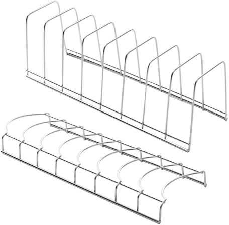 Jorzer Lot de 2 étagères de rangement pour assiettes et bols pour placard, gain de place, organiseur de rangement vertical réutilisable, argenté
