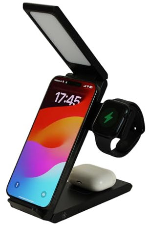 SELSO 4 IN 1 kabellose Ladesstation für Apple Watch und iPhone, mit LED Leuchte, Wireless Charger für 16/15/14/13/12/11/X Series, Apple Watch 10/9/8/7/6/5/4/3/SE/Ultra, Airpods 4/3/2 Pro,