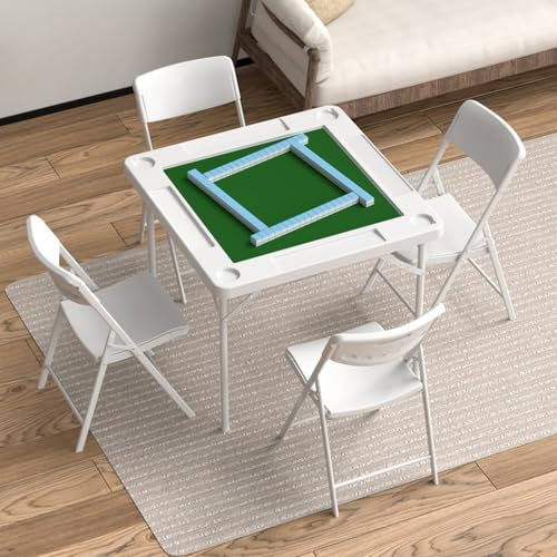 DYUNCZ 35,5 Klappbarer Mahjong-Tisch, Klappbarer Kartentisch mit 4 Klappbaren Stühlen, Quadratischer Plastiktisch mit Getränkehaltern und Chip-Rillen, Domino-Tische f Poker, Puzzle
