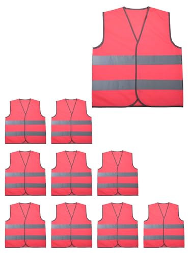 Adigau Bright Hi Vis Vest füR Kinder personalisierte reflektierende Sicherheitsweste hohe Sichtbarkeit Jacken leichtes atmungsaktives Design Hi-Vis reflektierende Weste füR Kinder 10er Pack rosa XL