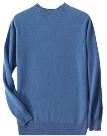 Pull 100% laine mérinos sans couture pour homme uni tricoté pull-over décontracté business col montant, Bleu Haze, L