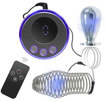 Elektrische Schock 3 Größen S/M/L Edelstahl Peniskäfig Penisring Set mit Metall Analplug, Elektrostimulation Butt Plug Analdildo Prostata Stimulator Reizstrom SM Extrem Bondage Sexspielzeug für Paare(
