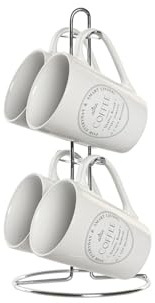 MUG SET 4 GRES METAL 14X14X31 300 ML, BLANCO