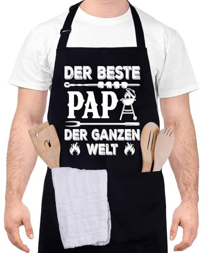 Livdouyu Lustige Kochschürze für Männer, Der beste Papa der ganzen Welt Professionelle Grillschürze Chefkoch Ehemann Küchenschürze mit Doppeltasche Verstellbar Vatertag Geburtstagsgeschenk