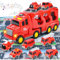 deAO Camion de Pompiers Set de Jouets avec Lumière & Musique, 7 In1 Jouets de Pompiers avec 6 Mini-Voitures Et 1 Carte (70x78,5cm), Véhicules de Pompiers Cadeaux de Noël Et d'anniversaire de 3 Ans+