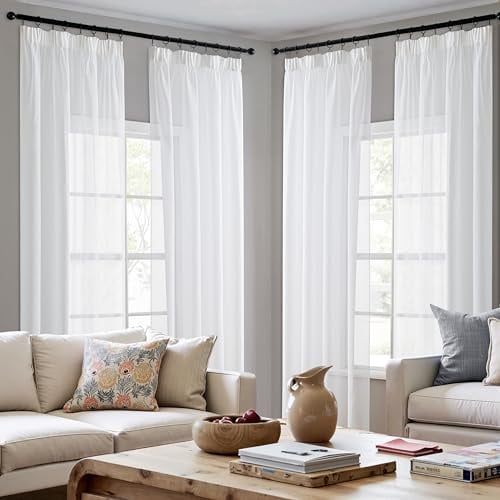 MIULEE Gardinen mit Kräuselband, Weiß Transparent, 4er Set 140 x 245 cm