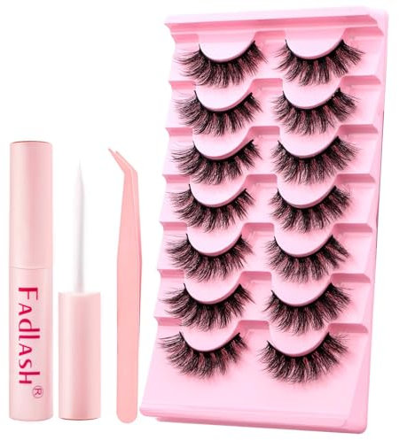 Fadlash Kit Faux Cils Volume Russe Cils 7 Paires Extension 3d Faux Cils Doux Moelleux Nature Avec Colle,Pince A Epiler Faux Cils Réutilisables(XH42)