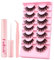 Fadlash Kit Faux Cils Volume Russe Cils 7 Paires Extension 3d Faux Cils Doux Moelleux Nature Avec Colle,Pince A Epiler Faux Cils Réutilisables(XH42)
