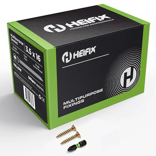 Heifix Multi-Purpose Pozi Wood Screws - 3.5 x 16mm, 1000QTY, FREE Screw Bit | Multi-purpose Wood Screws For Timber, DIY And General Fixing. Double Countersunk Pozi Design With FREE Matching Screw Bit.
