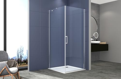 Box doccia 2 lati 80x100 cm fisso + porta 1 battente H200 cm cristallo 6mm profilo CROMATO LUCIO