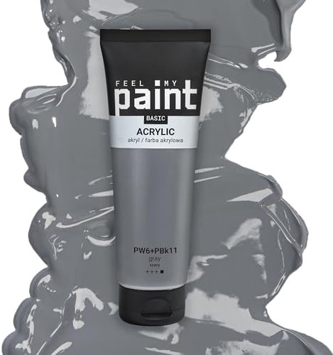 FeelMyPaint Colore Acrilico Grigio – 120 ml di vernice artistica ad alta pigmentazione per tela, carta, tessuto, legno, vetro, ceramica, metallo, pietra