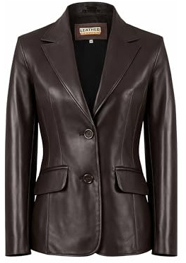 Leather Artist Everyday Leather Blazer Women Genuine Lambskin Leather Jacket Coat (LA-LC-Brn-XL)