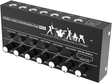 Bosiyrggrl Mini Stereo Audio Mixer 6 Channel Microphone Mixer Instrument Expander for Guitar/Electric Keyboard/Amplifier/Speaker