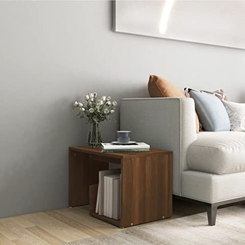 HETFTJN Beistelltisch in Braun Eichen-Optik 59 x 36 x 38 cm Holzwerkstoff Modernes Design mit Stauraum Robust und Langlebig für Wohnzimmer Balkon und Garten