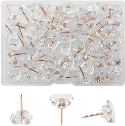 ZMaglorian 100 Transparente Reißzwecken Herzförmig mit Roségoldener Spitze | Reißnägel mit Aufbewahrungsbox für Pinnwände, Korktafeln, DIY, Büro & Zuhause | Dekorative Stecknadeln für Notizenund Fotos