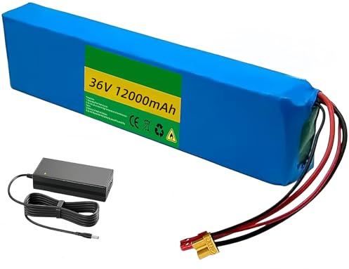 Batterie 36V 12Ah pour Scooter Électrique Et Vélo Électrique, Batterie Lithium 36V pour Scooter Et Vélo Électrique avec Chargeur (36V 12Ah, XT60+DC)