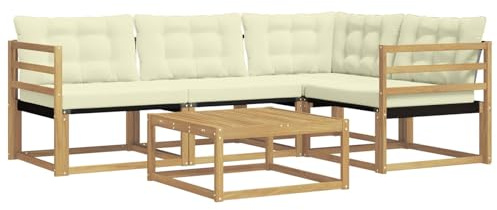 vidaXL Outdoor-Sofagarnitur 5 pcs Weiß und Creme 79 x 79 x 37 cm, Moderne Garten-Sofa-Garnitur, langlebige Möbel, schicker Akazienholz-Sitz, Bequeme Terrassen-Lounge