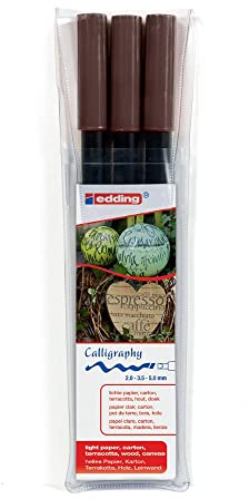 edding 1255 Kalligrafie-Stift - Farbe: dunkelbraun 3x - Ideal für Kalligraphie und Lettering auf nahezu allen Oberflächen - Made in Germany