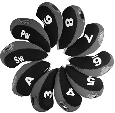 Andux Print Number Golf Iron Club Head Covers with Transparent Window 10pcs/Set Black/grey