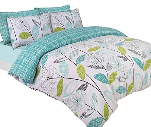 Dreamscene Duvet Cover with Pillowcase Bedding Set Allium Tartan Check Teal Green - King