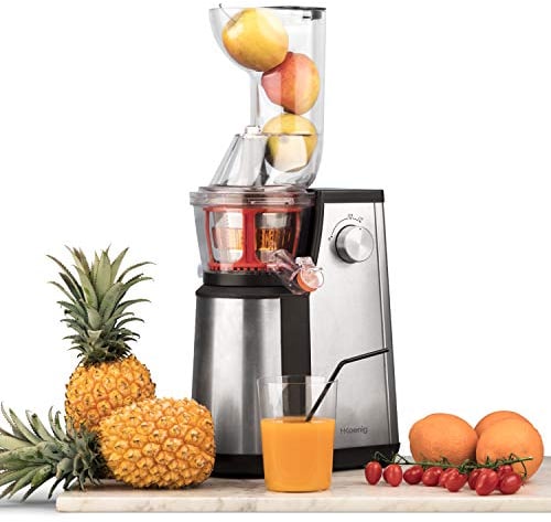 H.Koenig Extracteur Fruits et Légumes Vertical GSX22 Centrifugeuse Vitamin + sans BPA-82 mm Large Bouche-3 Tamis pour jus Fin ou épais et Sorbet-Pression Douce 60 Tours, 400 W
