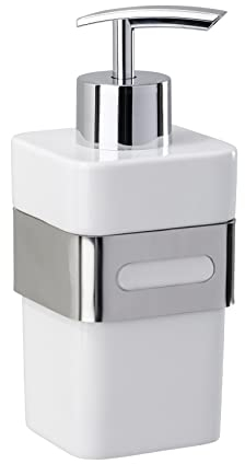 WENKO Seifenspender Premium Plus - Flüssigseifen-Spender, Spülmittel-Spender Fassungsvermögen: 0.34 l, Edelstahl rostfrei, 7 x 15.5 x 9 cm, Glänzend