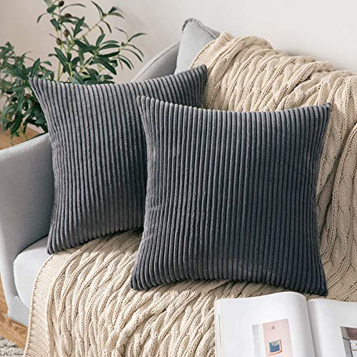 MIULEE 2er Set Kissenbezüge Kord Kissenhülle Dekorative Kissenbezug Sofakissen Couchkissen Dekokissen Zierkissenbezug Deko Kissenhülle mit Verstecktem Reißverschluss 50x50 cm Grau