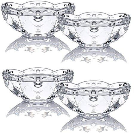 TAMUME Bol à Crème Glacée Ensemble de 4 Bols en Verre Transparent avec Motif de Fleurs, Idéal pour Tenir la Crème Glacée dans l'Heure d'été, Verre Coupe Dessert Sundae