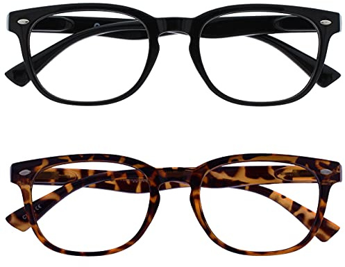 OPULIZE ORA Reading Glasses for Men Women - 2 Pack - Designer Style Rounded Frame - Scratch Resistant Lens - Spring Hinges - Black, Brown Tortoiseshell +3.50