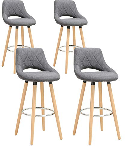 WOLTU Barhocker 4er Set, Barstuhl Küchenhocker Thekenhocker, Hocker mit Rückenlehne Fußstütze, aus Holz Leinen, für Bar Küche Theke Restaurant Café, Dunkelgrau, BH111dgr-4